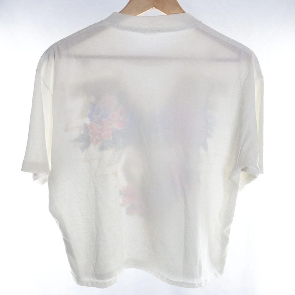Vintage T Shirt Top‎ Women White Floral Glitter Cotton Single Stitch 90s Large